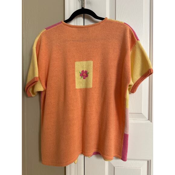 Vintage Mandal Bay Short Sleeve Patchwork Flower Embroidered Cardigan Sweater L - Picture 3 of 5